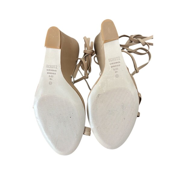 SCHUTZ Women's Deonne Casual Nappa Leather Sandal 8.5 Beige Strappy Wedge - Picture 5 of 6